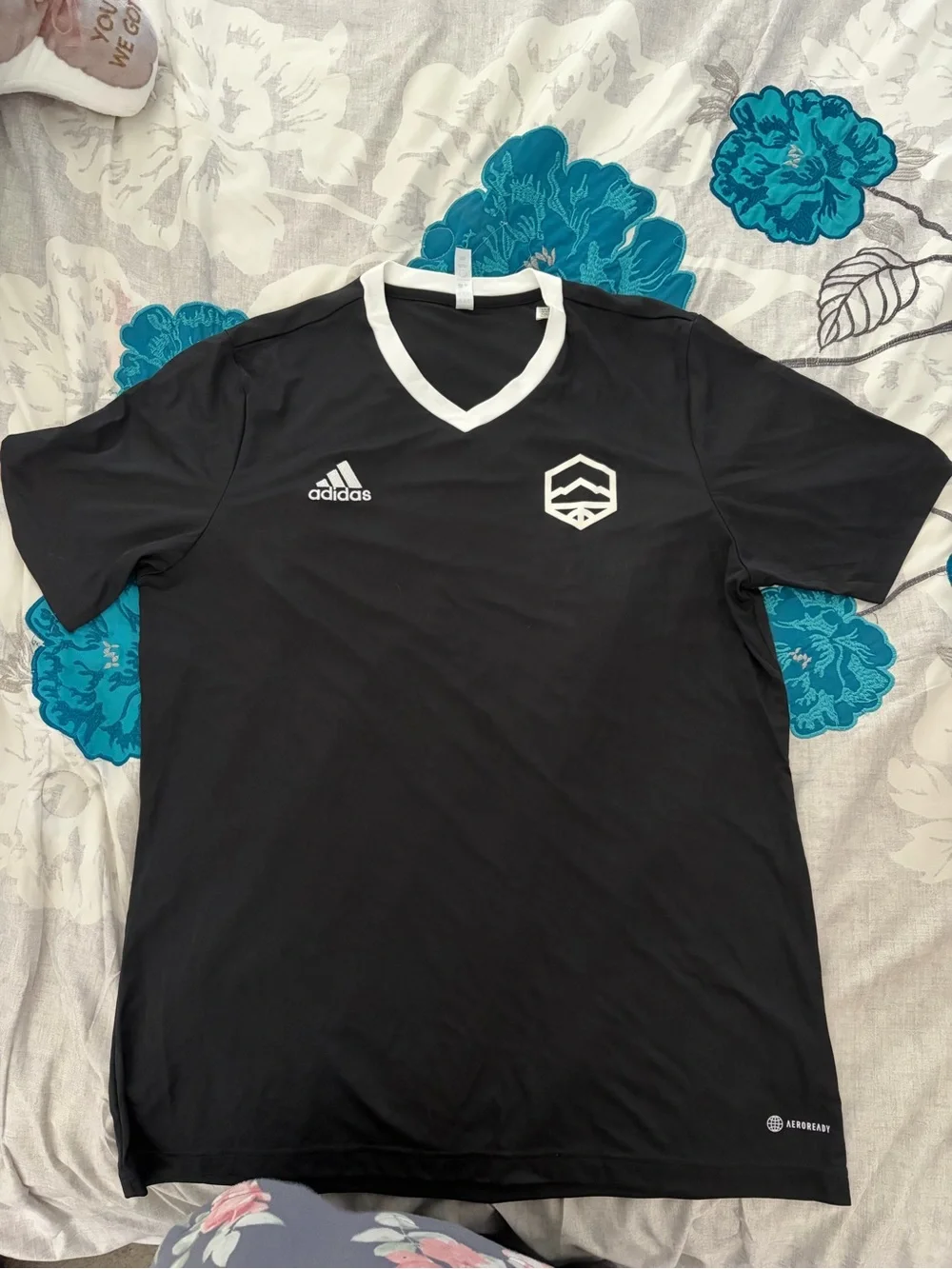 adidas Black Men's V-Neck Soccer Jersey with White Trim